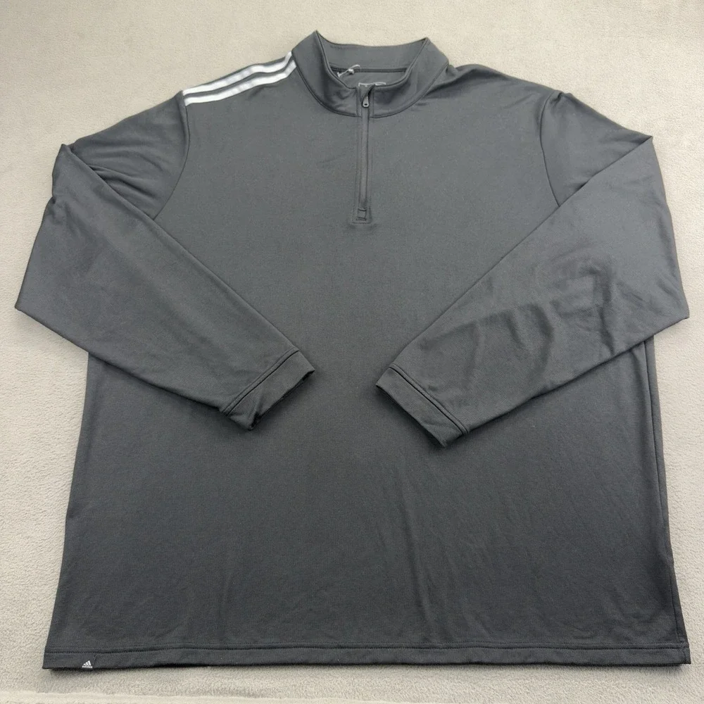 Adidas Golf 3-Stripes 1/4 Zip Pullover Mens 2XL Black White Performance Wicking